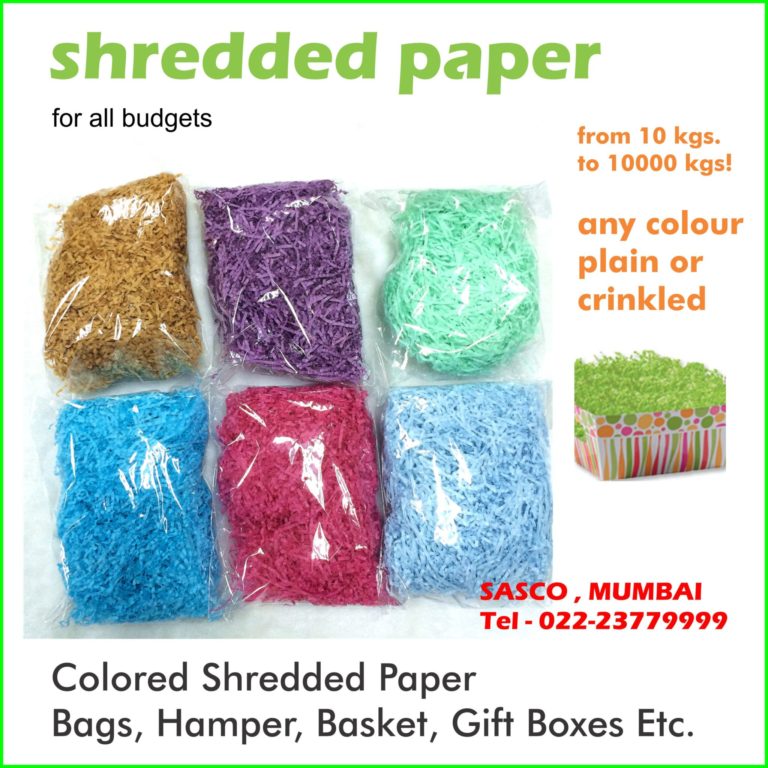 Multi colours shredded paper packaging for gift hampers